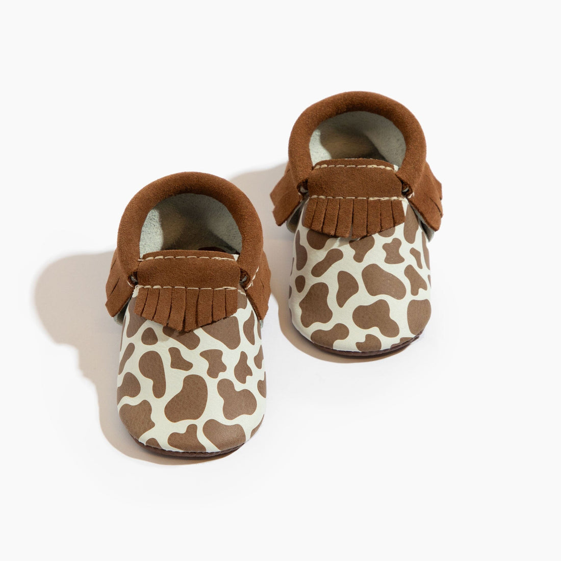 Suede Cow Print Moccasin Baby Shoe - Tenth &amp; Pine - Moccasin - Soft Sole - 1