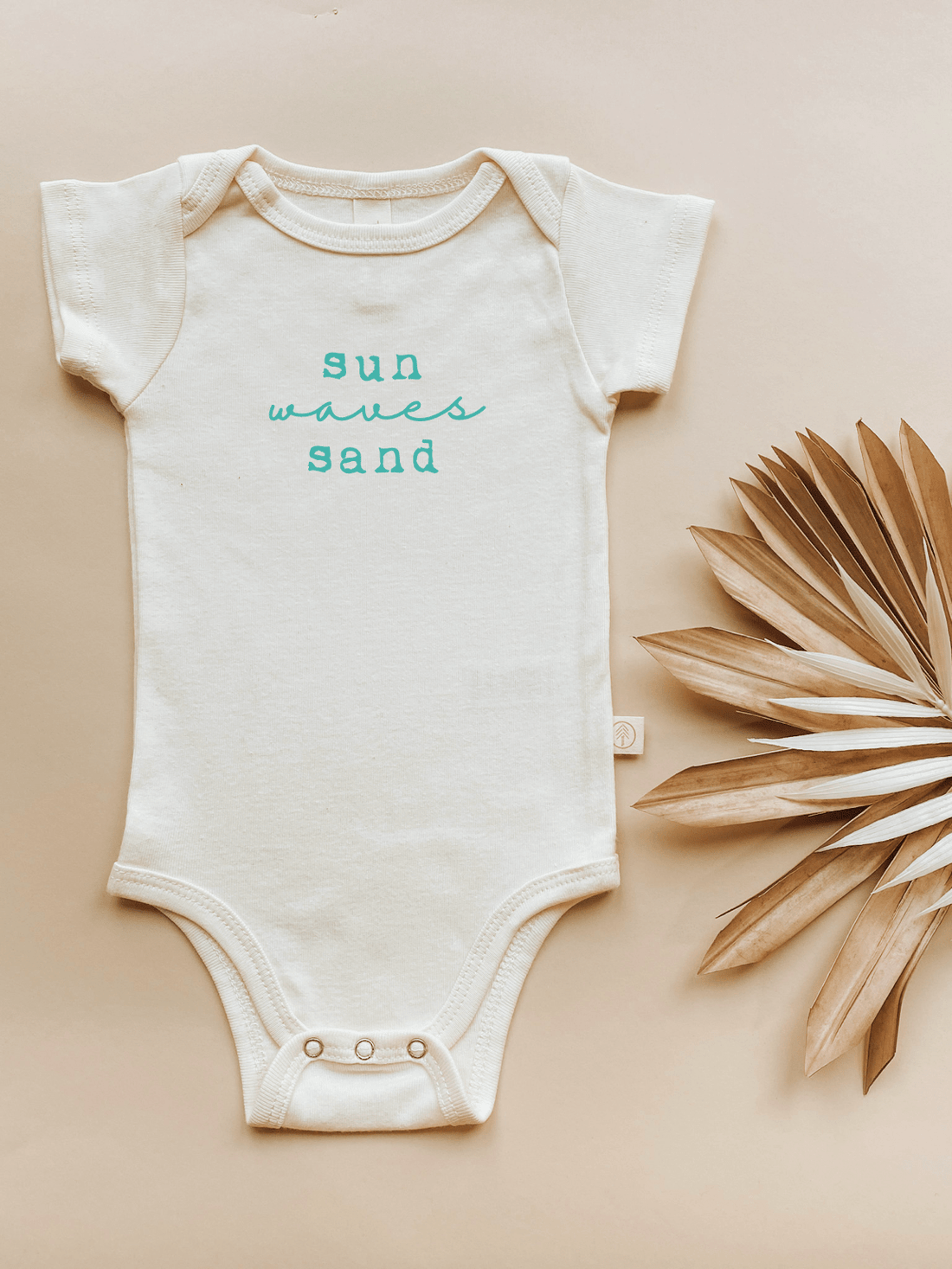 Sun Waves Sand Seafoam Organic Cotton Short Sleeve Baby Bodysuit - Tenth &amp; Pine - Short Sleeve Onesie - 0 - 3M - Tenth &amp; Pine