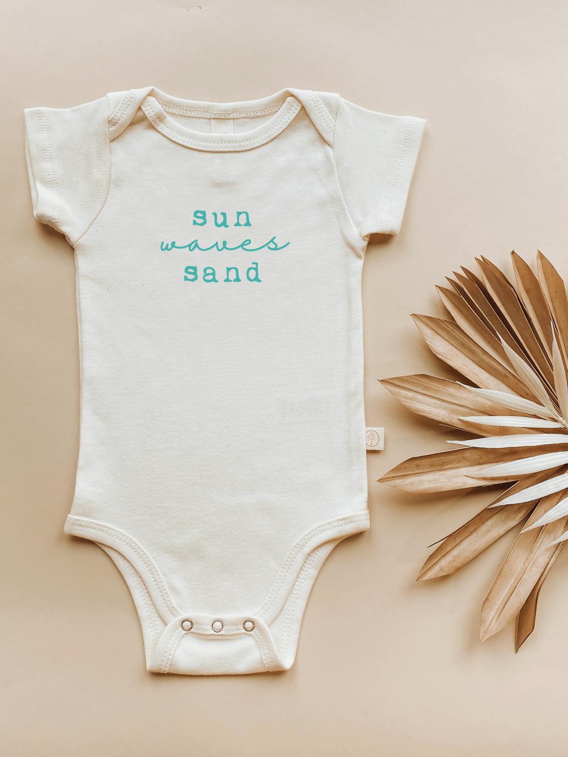 Sun Waves Sand Seafoam Organic Cotton Short Sleeve Baby Bodysuit - Tenth &amp; Pine - Short Sleeve Onesie - 0 - 3M - Tenth &amp; Pine