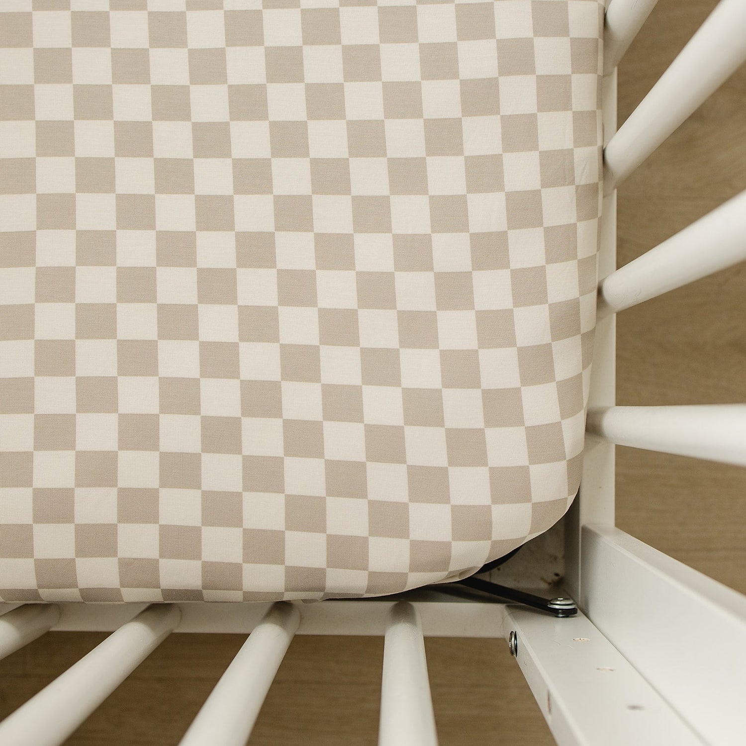 Taupe Checkered Bamboo Stretch Crib Sheet - Tenth &amp; Pine - 