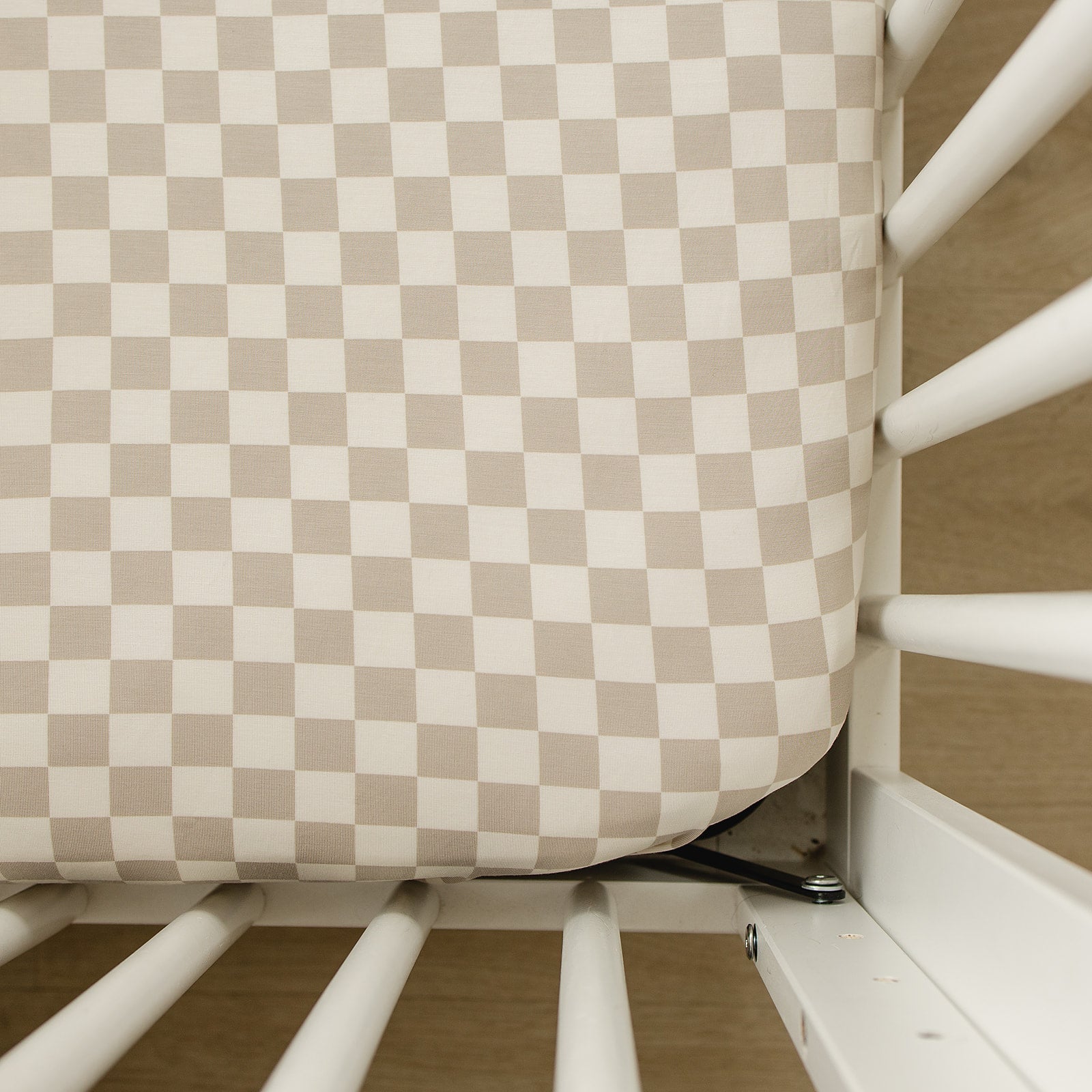 Taupe Checkered Bamboo Stretch Crib Sheet - Tenth &amp; Pine - 