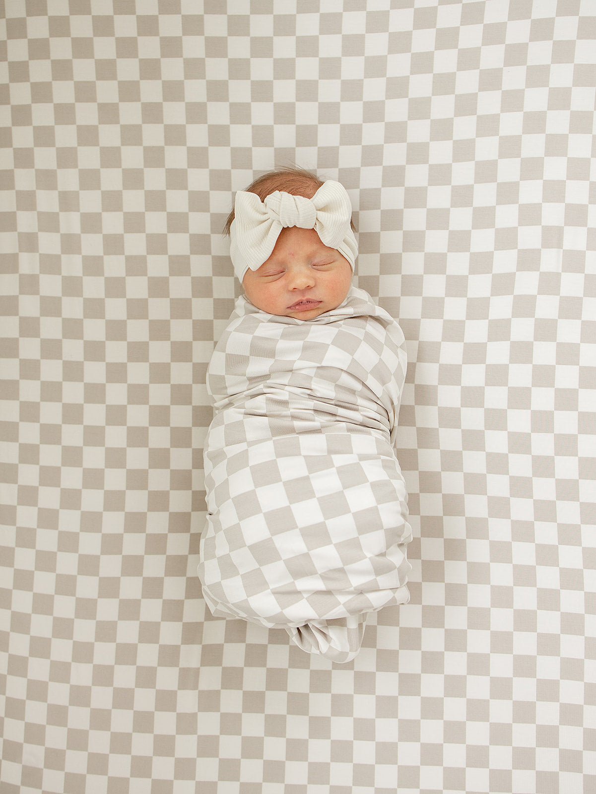 Taupe Checkered Bamboo Stretch Crib Sheet - Tenth &amp; Pine - 