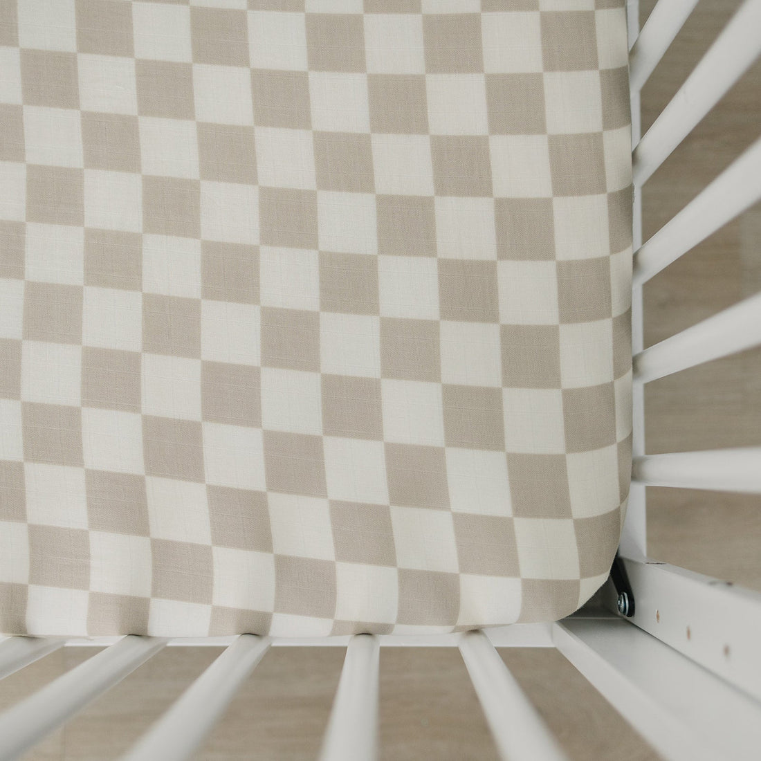 Taupe Checkered Muslin Crib Sheet - Tenth &amp; Pine - 