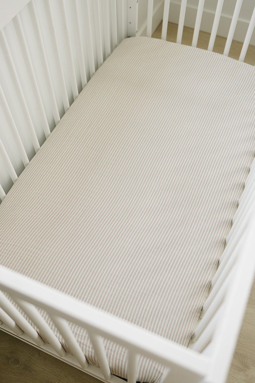 Taupe Stripe Muslin Crib Sheet - Tenth &amp; Pine - 