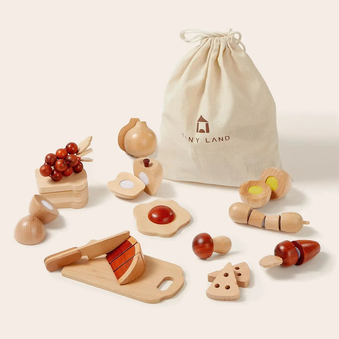 Tiny Land® Wooden Cut and Play Food Toys - Tenth &amp; Pine - Toy Cookware - 