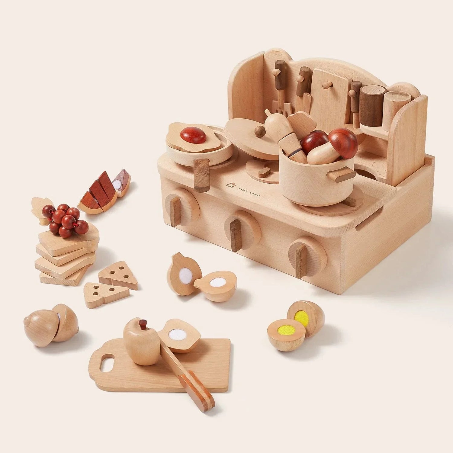 Tiny Land® Wooden Cut and Play Food Toys - Tenth &amp; Pine - Toy Cookware - 
