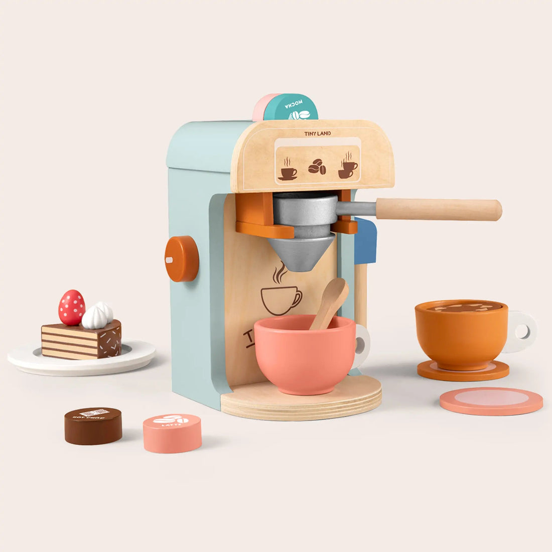 Tiny Land® Wooden Kids Play Coffee Maker Set - Tenth & Pine - Toy Cookware -