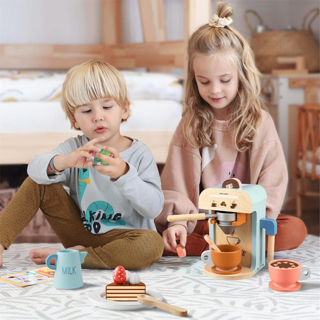 Tiny Land® Wooden Kids Play Coffee Maker Set - Tenth & Pine - Toy Cookware -