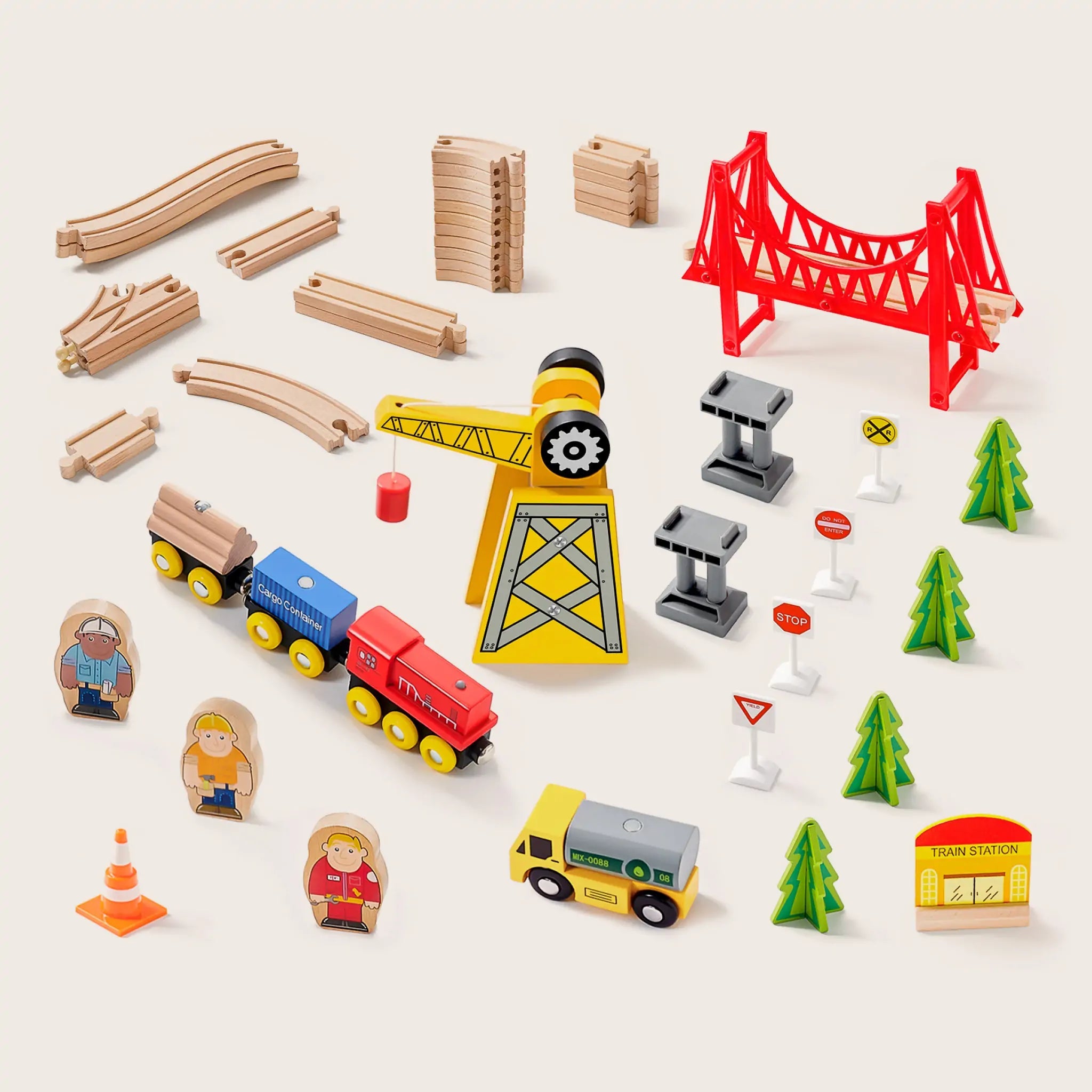 Tiny Land® Wooden Track Trains 55 Pcs - Tenth &amp; Pine - Toy - 