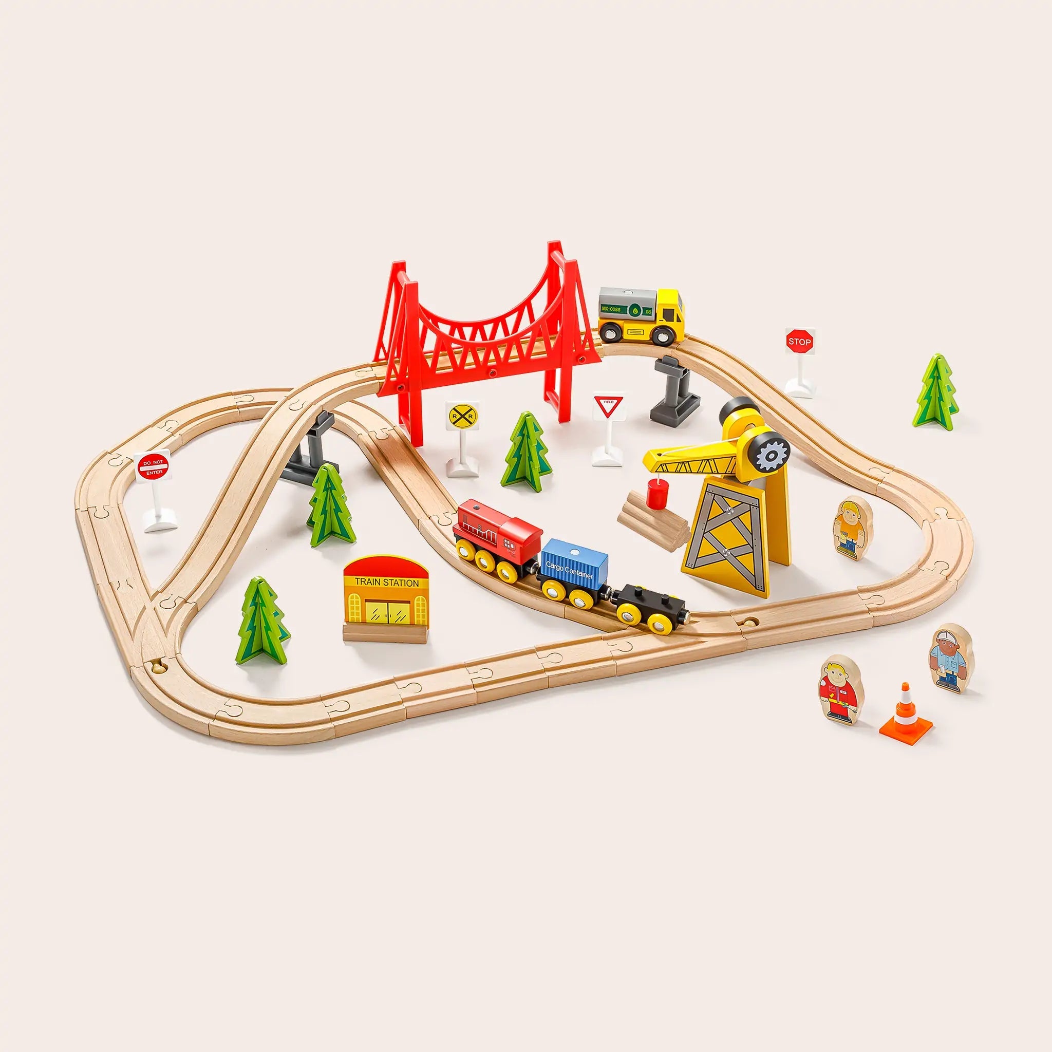 Tiny Land® Wooden Track Trains 55 Pcs - Tenth &amp; Pine - Toy - 