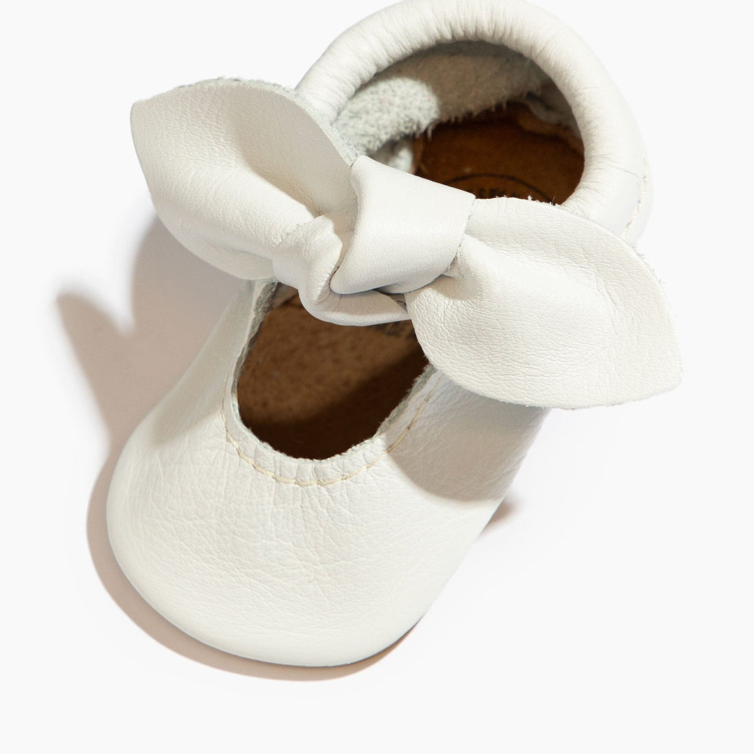 Toasted Bright White Knotted Bow Baby Shoe - Tenth &amp; Pine - Knotted Bow Mocc - Soft Sole - 1