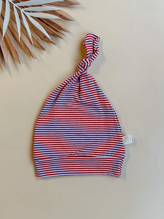 Top Knot Hat | Red Stripe | Bamboo Organic Cotton - Tenth & Pine - Top Knot Hat - 0 - 6M