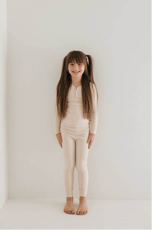 Two Piece Bamboo Pajamas | Ribbed Cream - Tenth & Pine - 2/3 Years