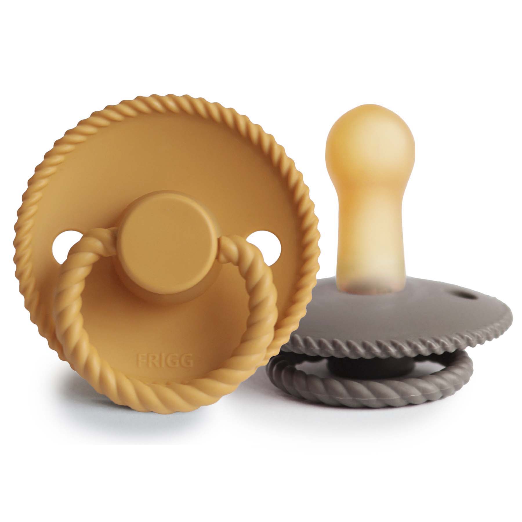 FRIGG Rope Natural Rubber Pacifier 2 - Pack - Tenth &amp; Pine - FRIGG PACIFIERS - 6 - 18 months - Honey Gold/Portobello