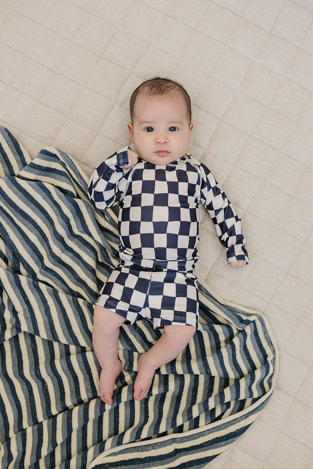 Wavy Checkered Long Sleeve Swim Set - Tenth & Pine - Swim Set - 0 - 3