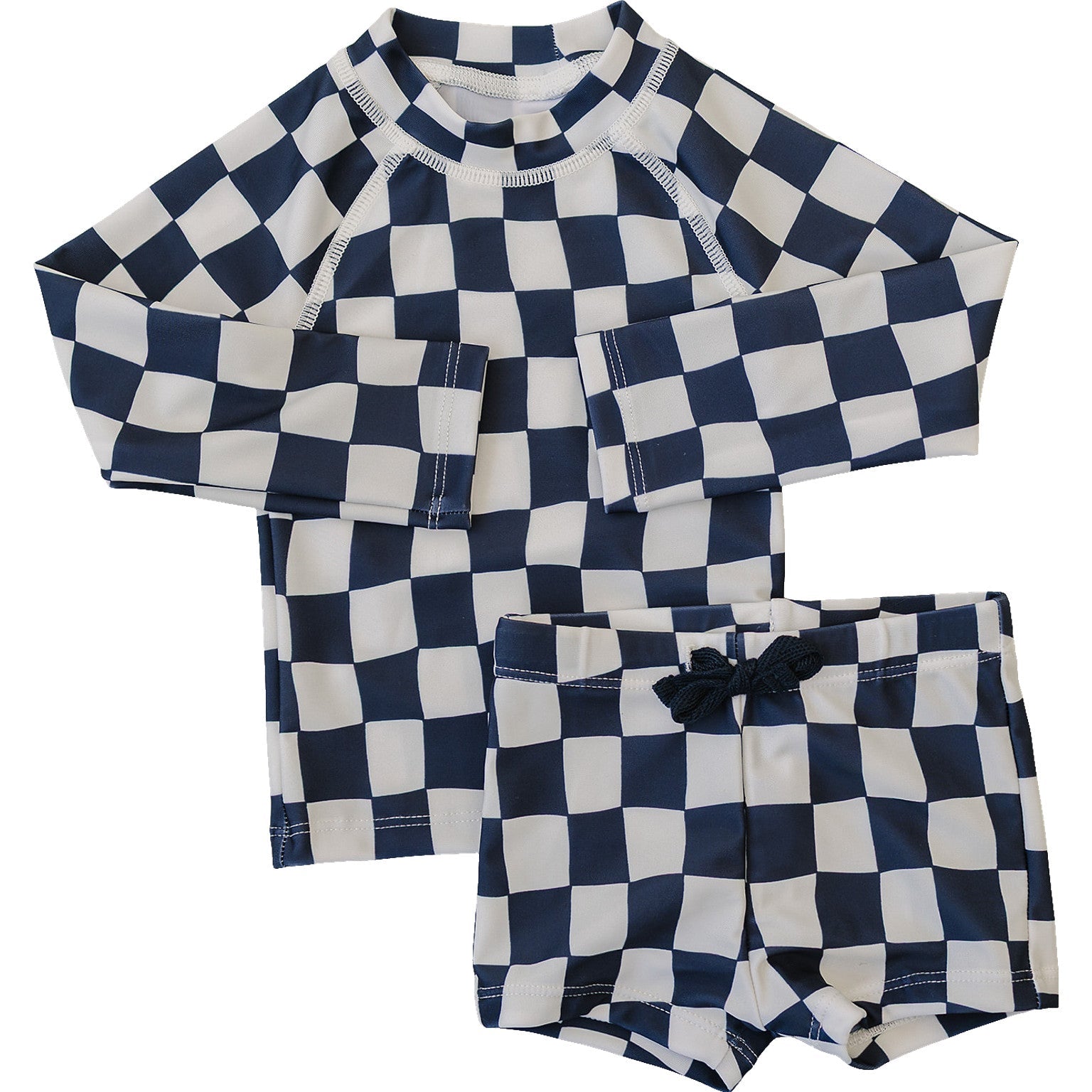 Wavy Checkered Long Sleeve Swim Set - Tenth & Pine - Swim Set - 0 - 3