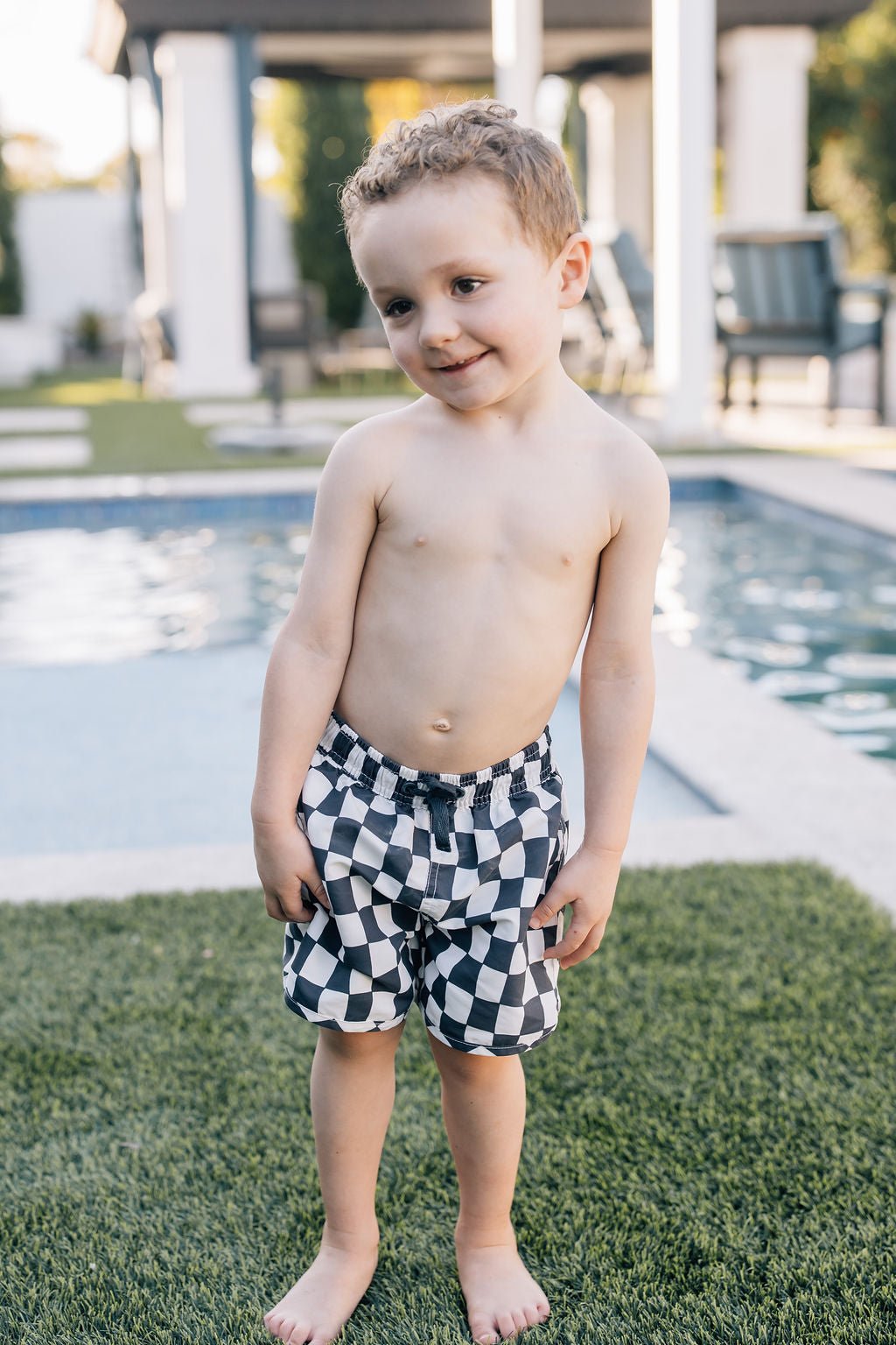 Wavy Checkered Swim Shorts - Tenth & Pine - Swim Shorts - 0 - 3