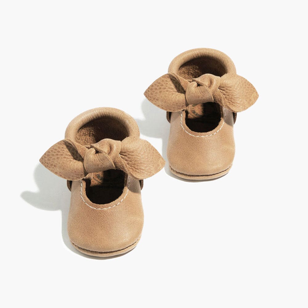 Weathered Brown Knotted Bow Baby Shoe - Tenth &amp; Pine - Knotted Bow Mocc - Soft Sole - Newborn