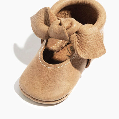 Weathered Brown Knotted Bow Baby Shoe - Tenth &amp; Pine - Knotted Bow Mocc - Soft Sole - Newborn