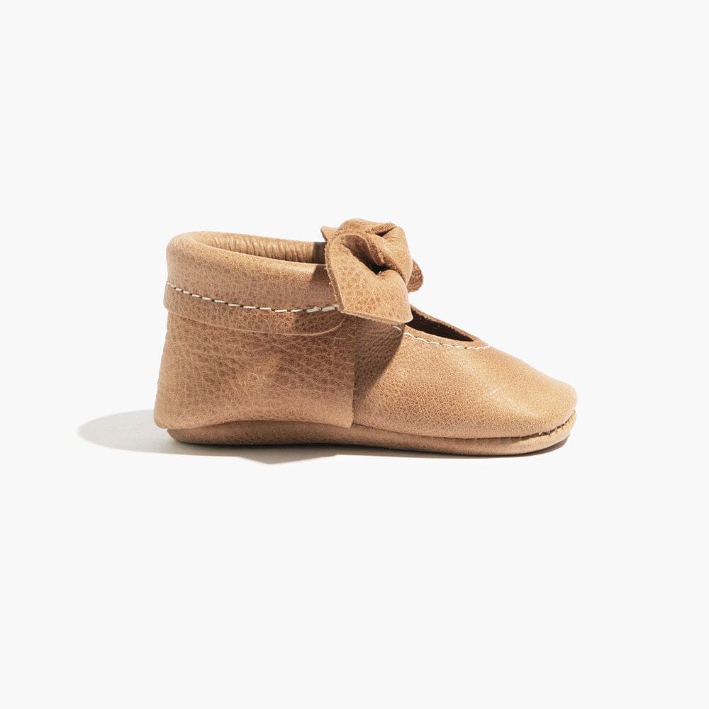 Weathered Brown Knotted Bow Baby Shoe - Tenth &amp; Pine - Knotted Bow Mocc - Soft Sole - Newborn