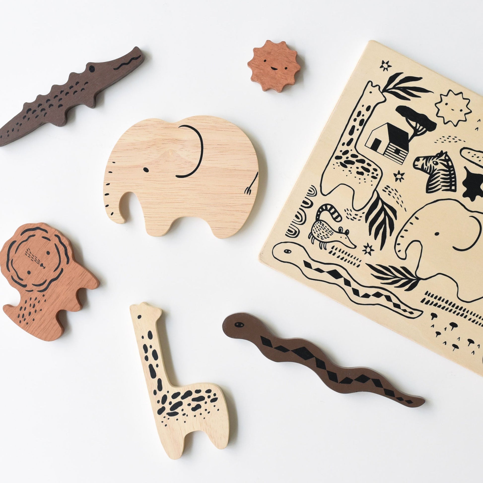 Wooden Tray Puzzle - Safari Animals - Tenth & Pine - Wooden Toys - 