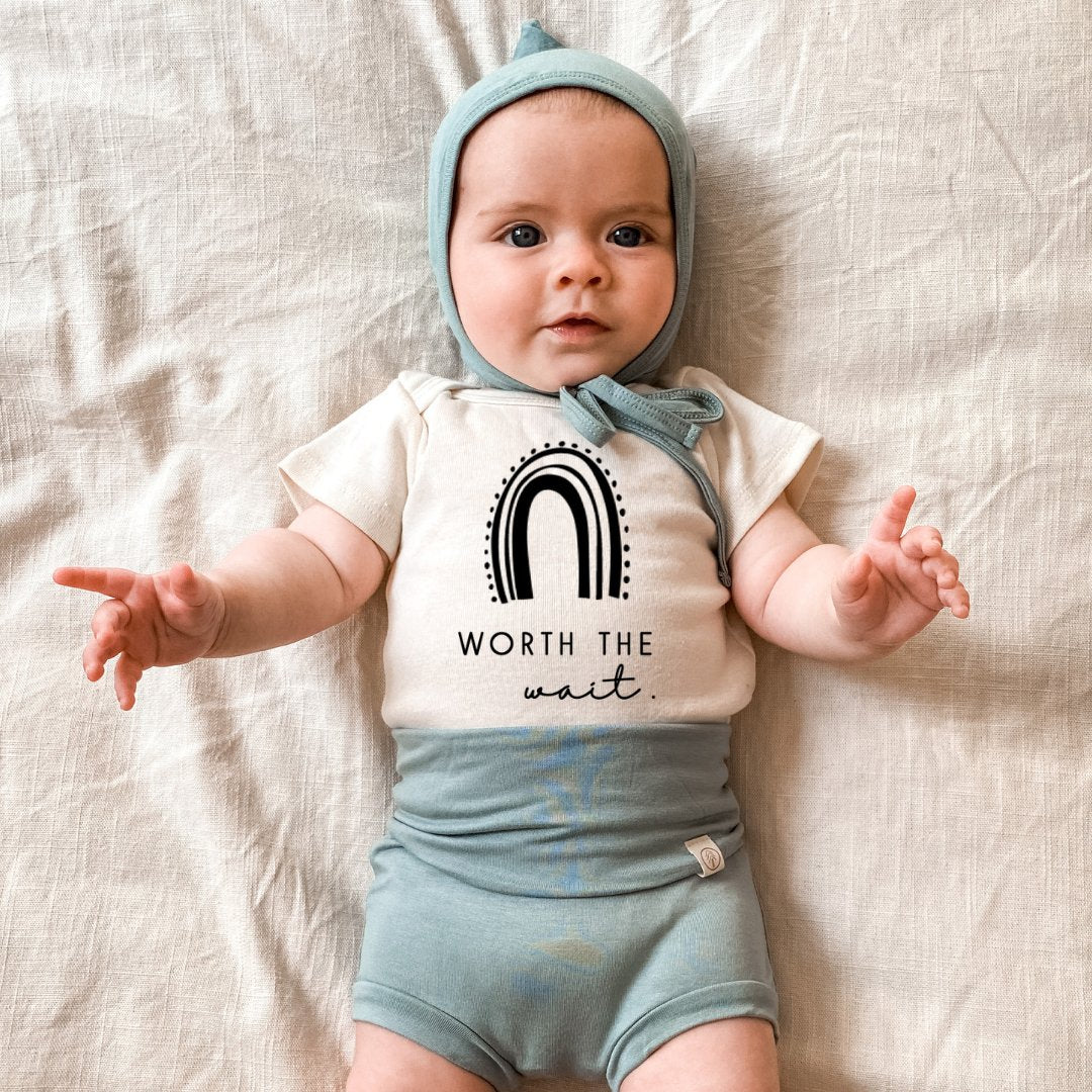 Worth the Wait Rainbow - Organic Cotton Bodysuit - Tenth & Pine - Short Sleeve Onesie - 0 - 3M