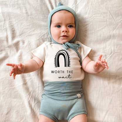 Worth the Wait Rainbow - Organic Cotton Bodysuit - Tenth &amp; Pine - Short Sleeve Onesie