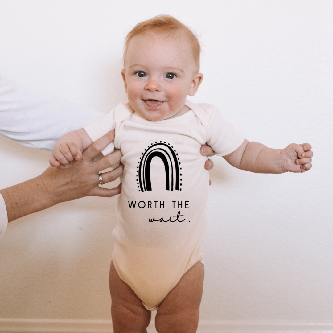 Worth the Wait Rainbow - Organic Cotton Bodysuit - Tenth &amp; Pine - Short Sleeve Onesie - 0 - 3M