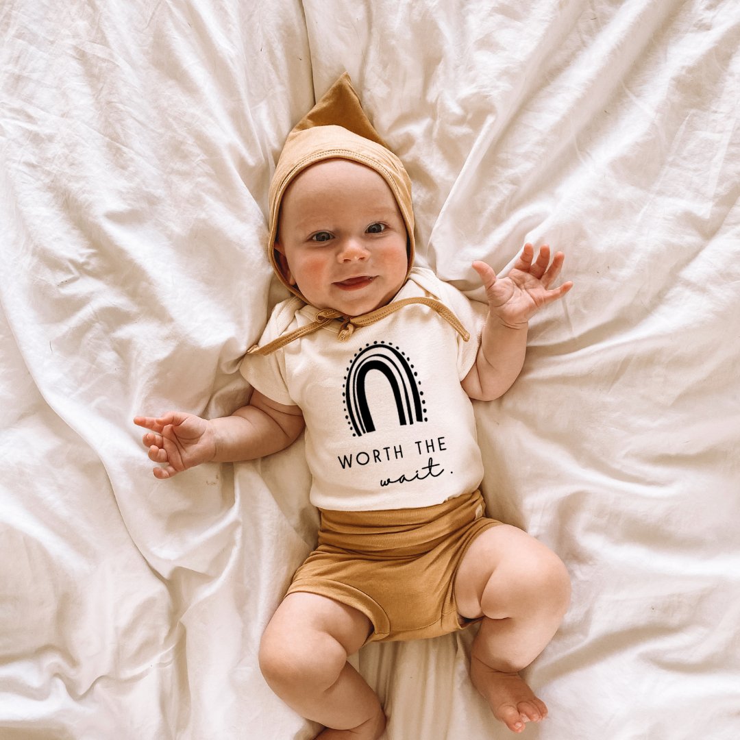 Worth the Wait Rainbow - Organic Cotton Bodysuit - Tenth & Pine - Short Sleeve Onesie - 0 - 3M