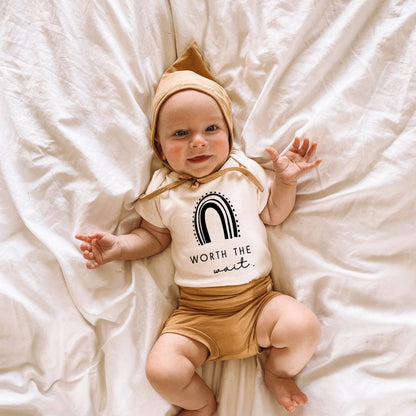 Worth the Wait Rainbow - Organic Cotton Bodysuit - Tenth &amp; Pine - Short Sleeve Onesie