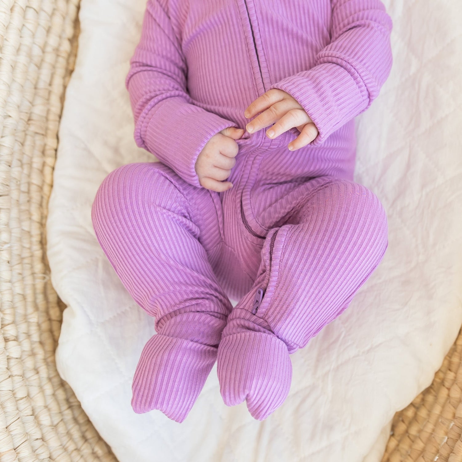 ZIP ROMPER - Lilac Ribbed - Tenth &amp; Pine - zip rompers - ribbed - 0/3m