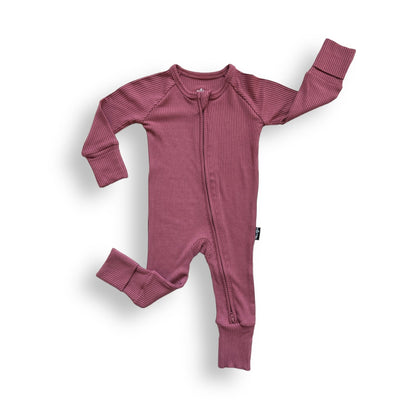 ZIP ROMPER - Mauve Ribbed - Tenth &amp; Pine - zip rompers - ribbed - 0/3m