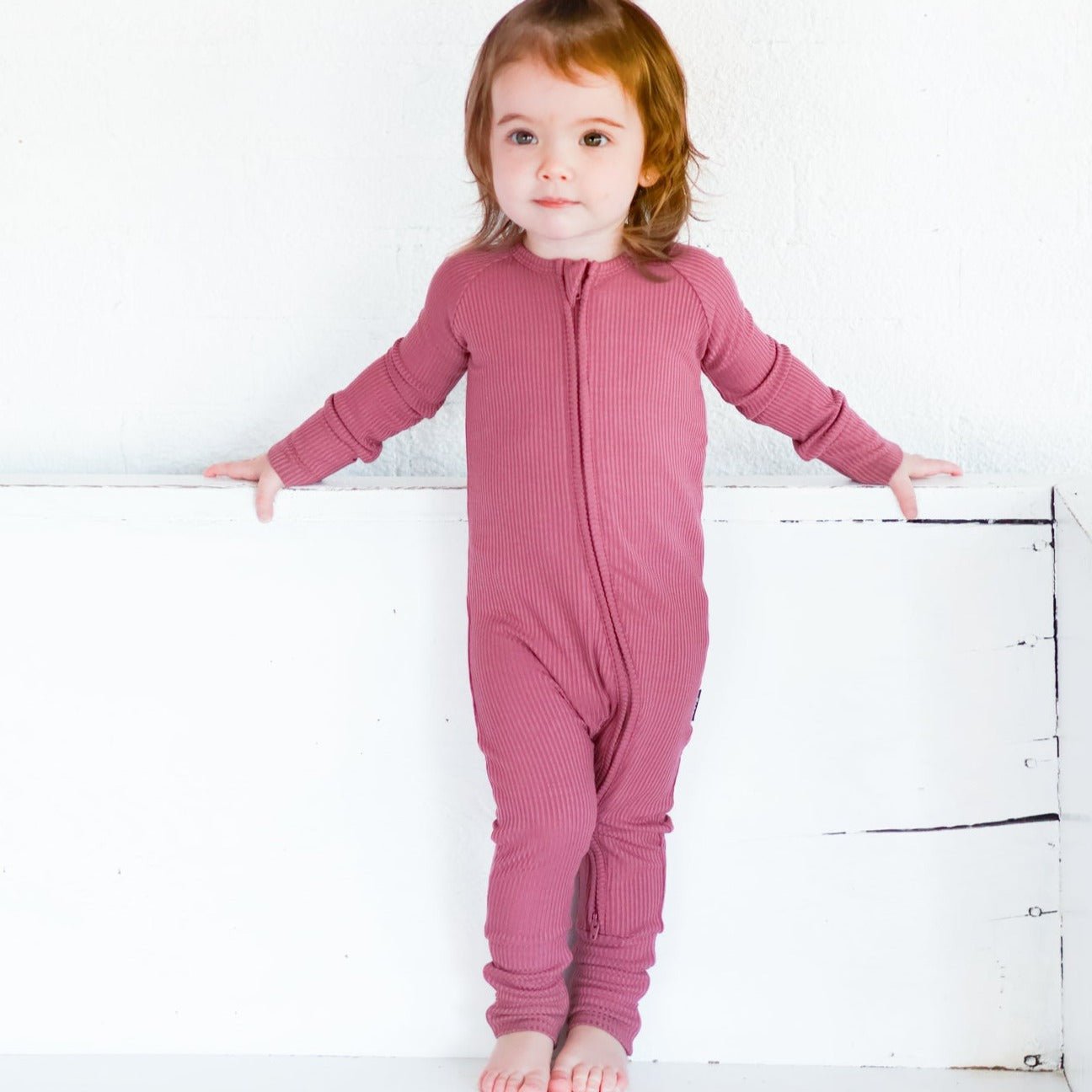 ZIP ROMPER - Mauve Ribbed - Tenth &amp; Pine - zip rompers - ribbed - 0/3m