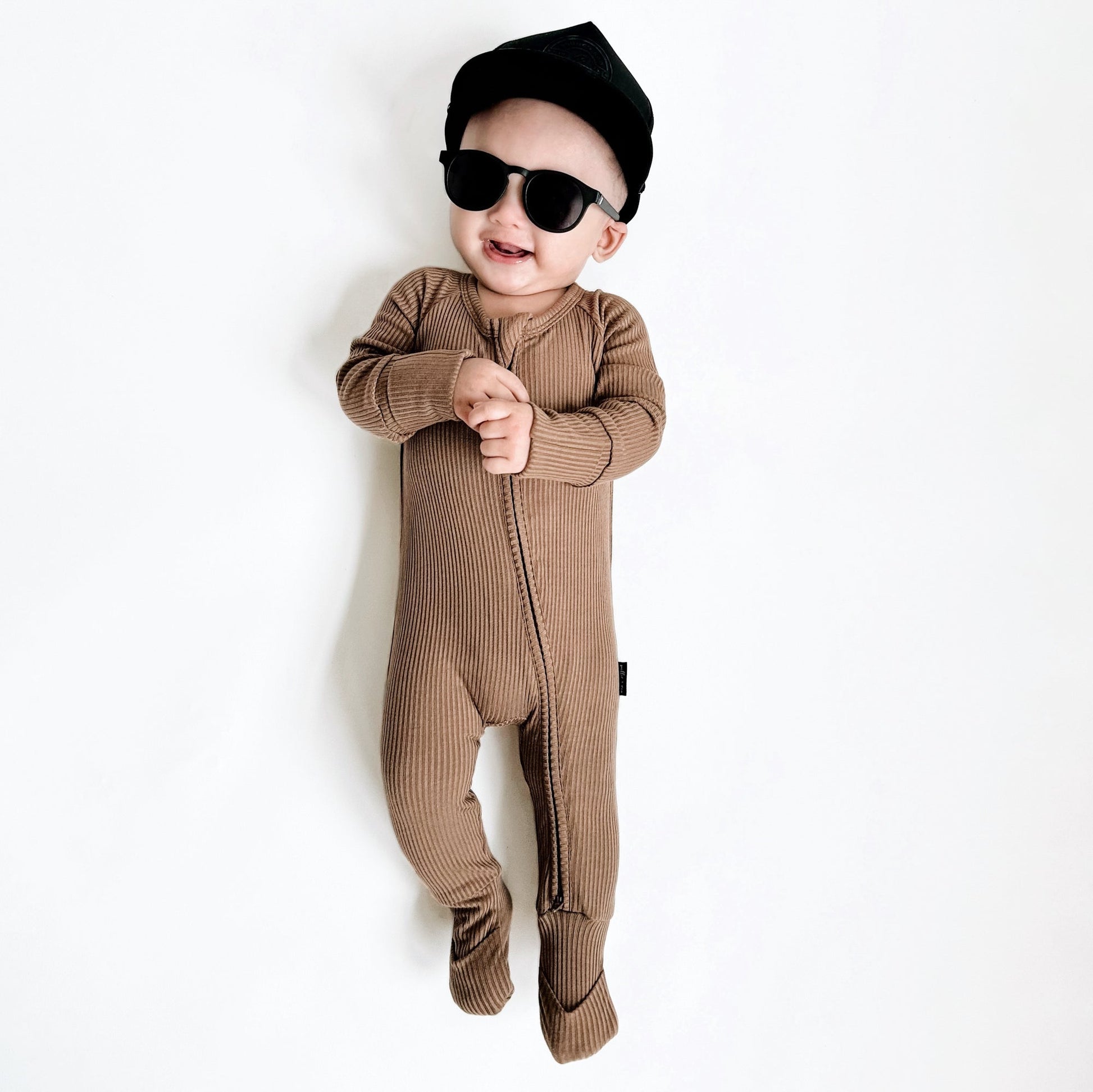 ZIP ROMPER - Mocha Ribbed - Tenth & Pine - zip rompers - ribbed - 0/3m