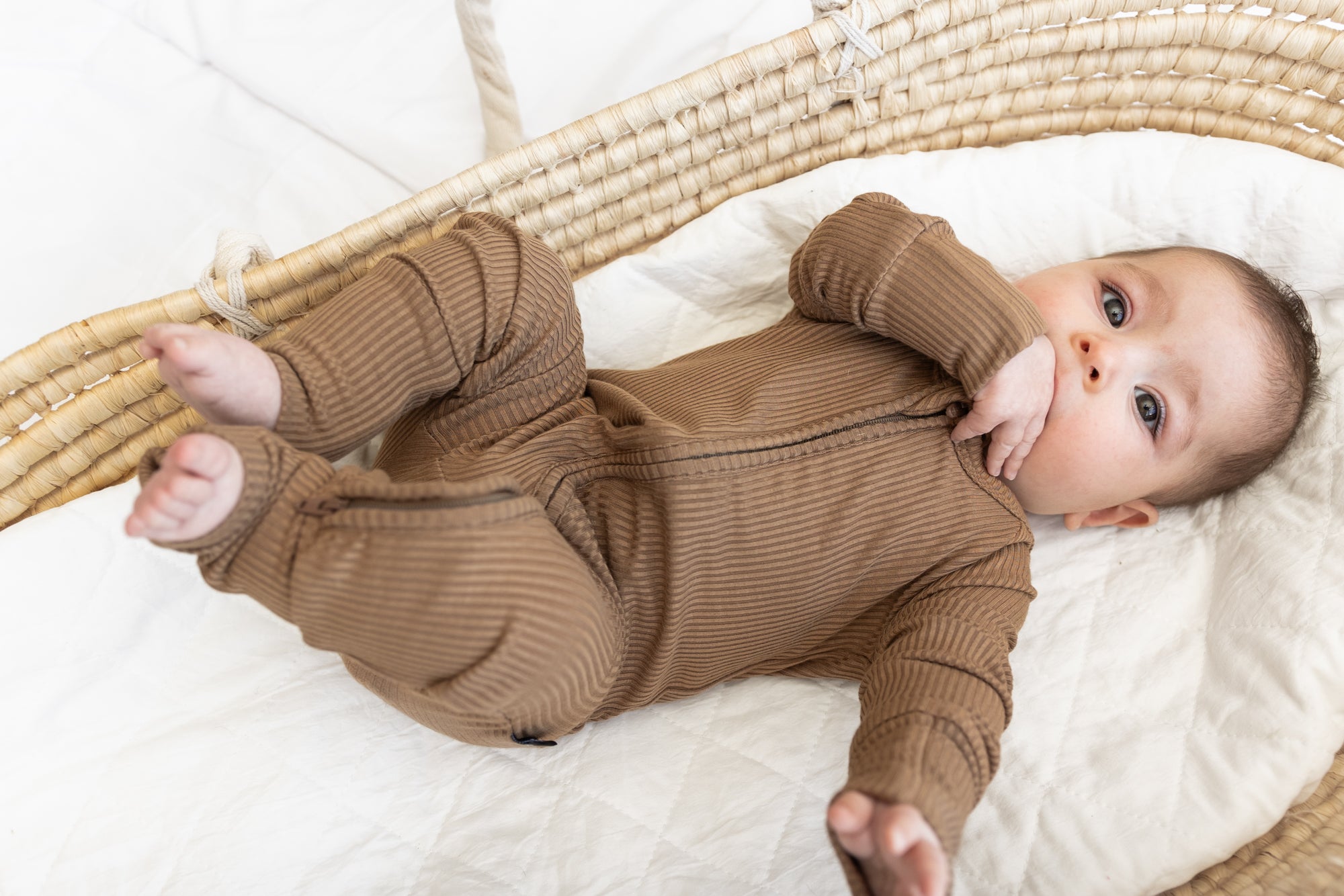 ZIP ROMPER - Mocha Ribbed - Tenth &amp; Pine - zip rompers - ribbed - 0/3m