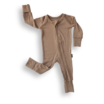 ZIP ROMPER - Mocha Ribbed - Tenth &amp; Pine - zip rompers - ribbed - 0/3m