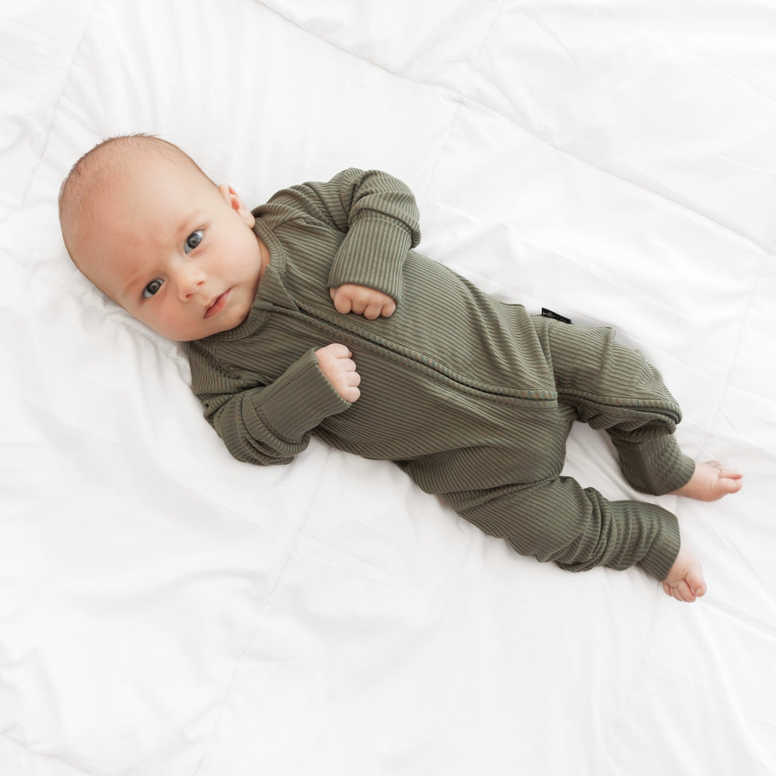 ZIP ROMPER - Moss Ribbed - Tenth &amp; Pine - zip rompers - ribbed - 0/3m