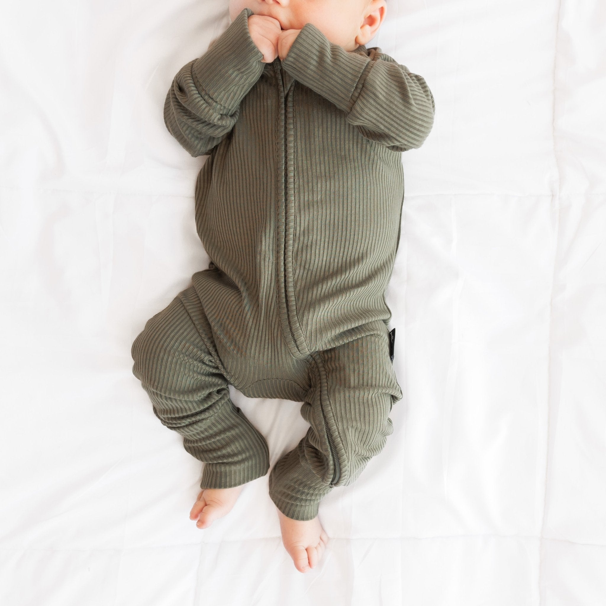 ZIP ROMPER - Moss Ribbed - Tenth &amp; Pine - zip rompers - ribbed - 0/3m