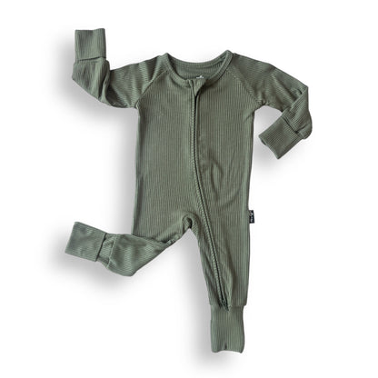 ZIP ROMPER - Moss Ribbed - Tenth &amp; Pine - zip rompers - ribbed - 0/3m