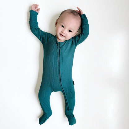 ZIP ROMPER - Peacock Ribbed - Tenth &amp; Pine - zip rompers - ribbed - 0/3m