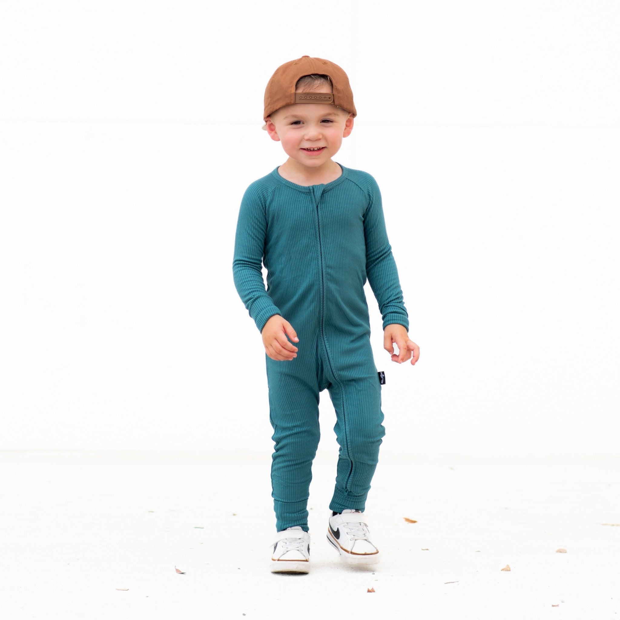 ZIP ROMPER - Peacock Ribbed - Tenth &amp; Pine - zip rompers - ribbed - 0/3m