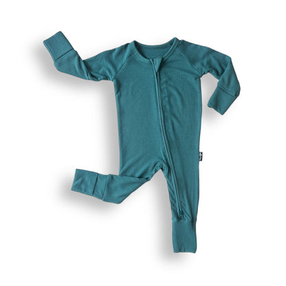 ZIP ROMPER - Peacock Ribbed - Tenth &amp; Pine - zip rompers - ribbed - 0/3m