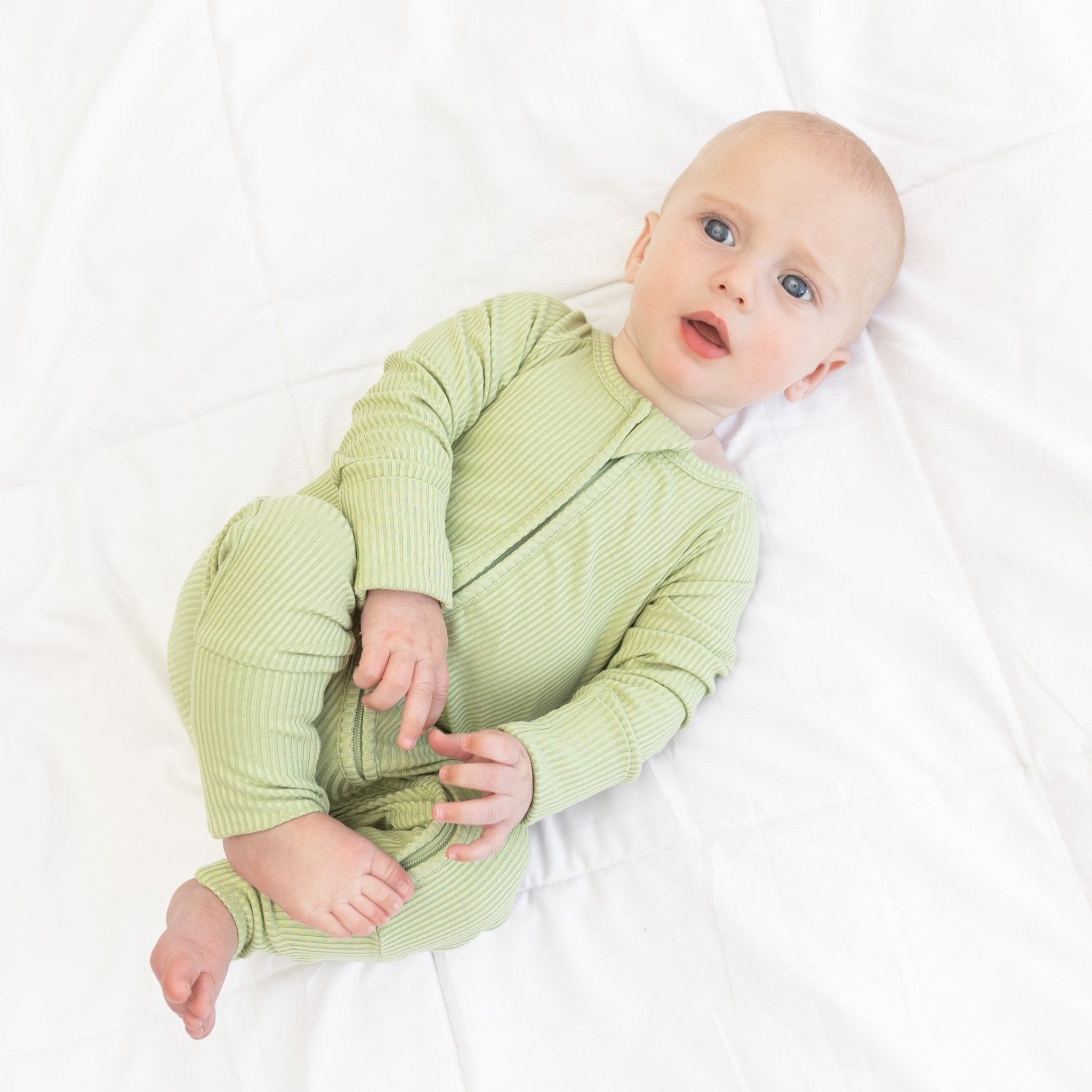 ZIP ROMPER - Pistachio Ribbed - Tenth &amp; Pine - zip rompers - ribbed - 0/3m