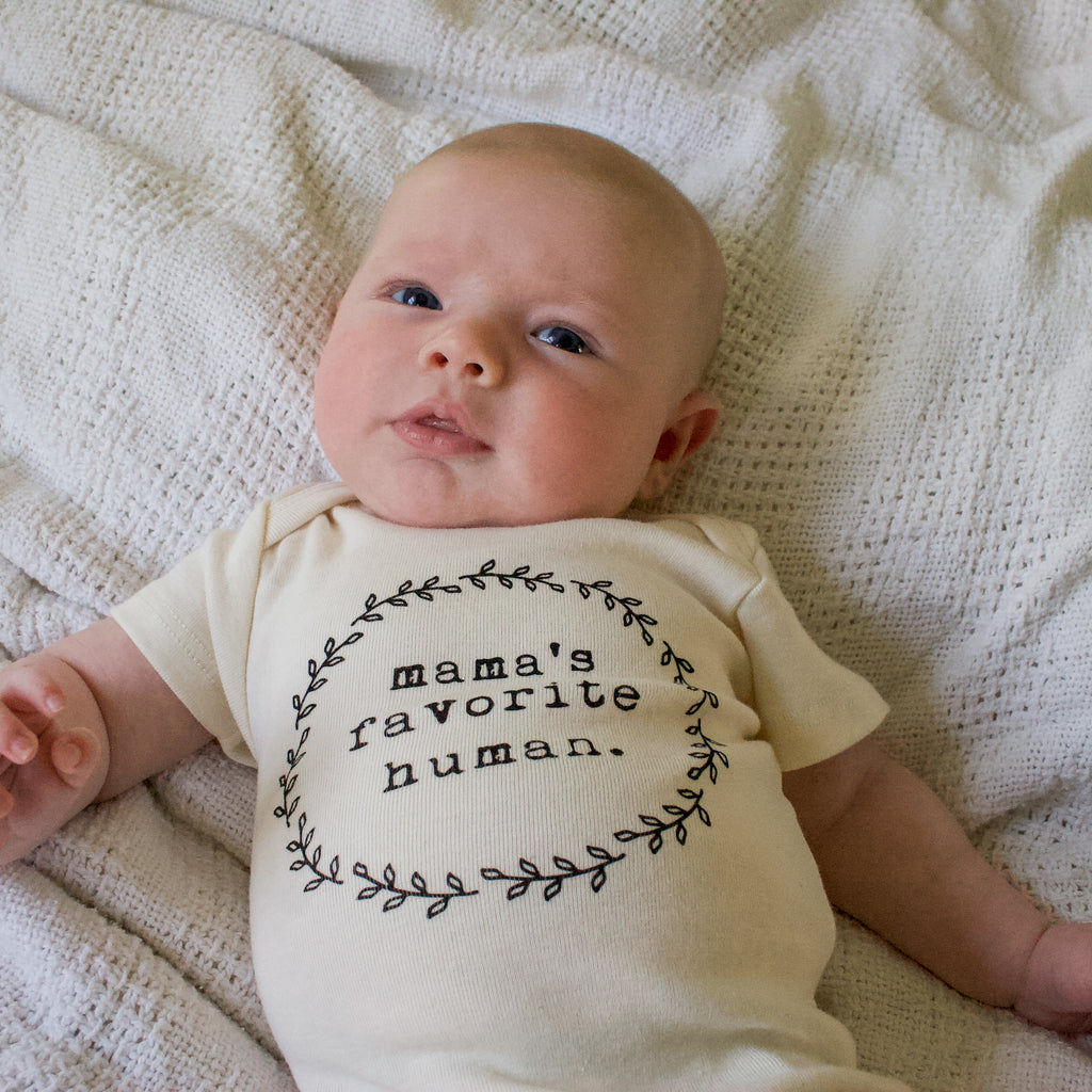 Mama's Favorite Human - Organic Bodysuit - Black - Tenth and Pine - Organic Baby Clothes
