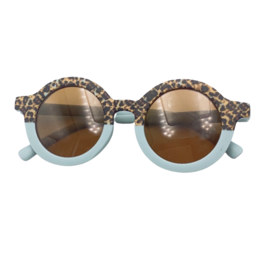 Round Two Tone Cheetah Sunglasses - Sky Blue - Tenth and Pine - Organic Baby Clothes