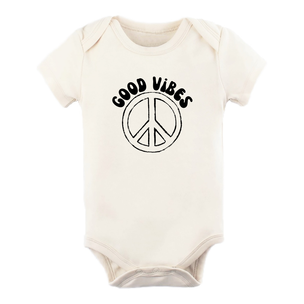 Organic Cotton Bodysuit - Good Vibes Peace Sign - Tenth and Pine - Organic Baby Clothes