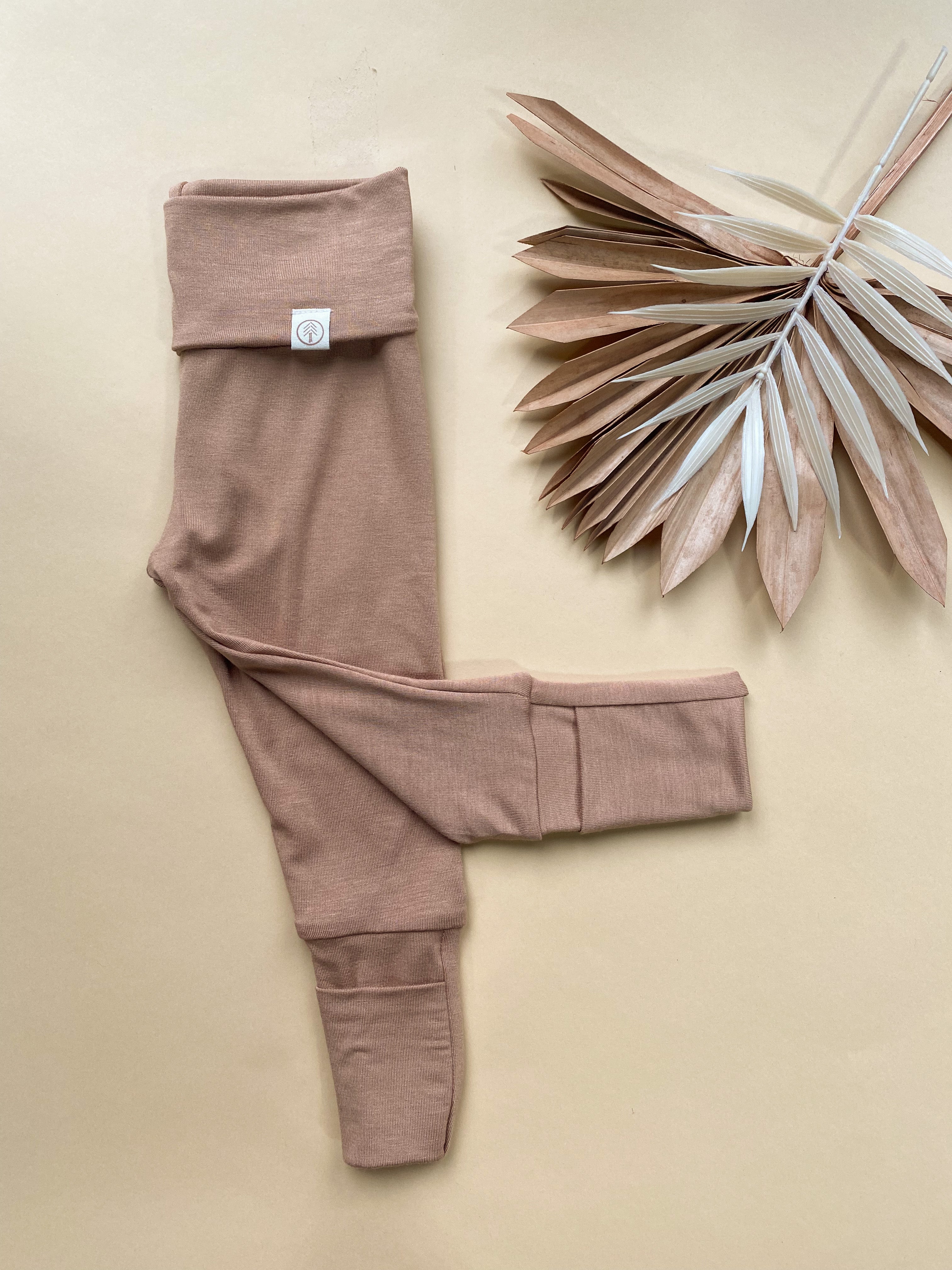 Fold Over Footie Baby Bamboo Leggings - Clay