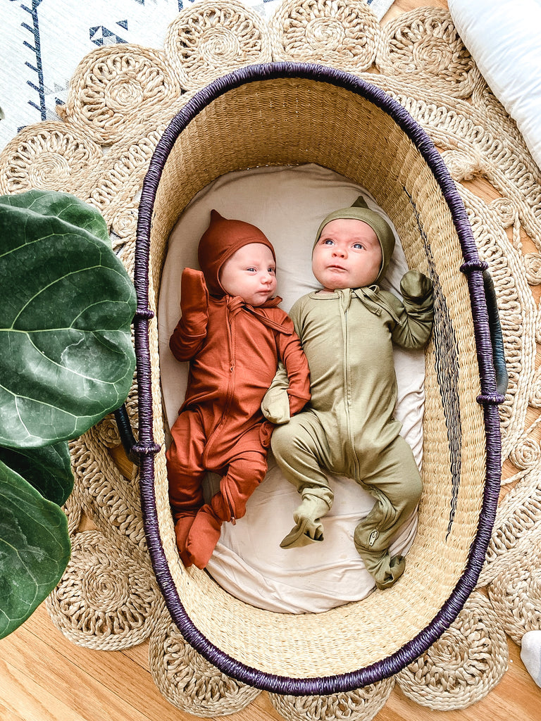 New Fit! Organic Bamboo Viscose 2 Way Zipper Romper + Pixie Bonnet Set - Chestnut - Tenth and Pine - Organic Baby Clothes