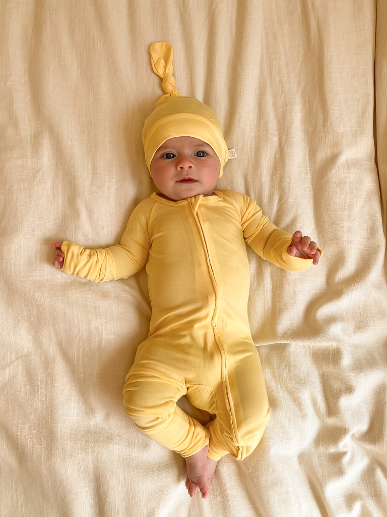 Bamboo Baby Top Knot Hat - Lemon - Tenth and Pine - Organic Baby Clothes