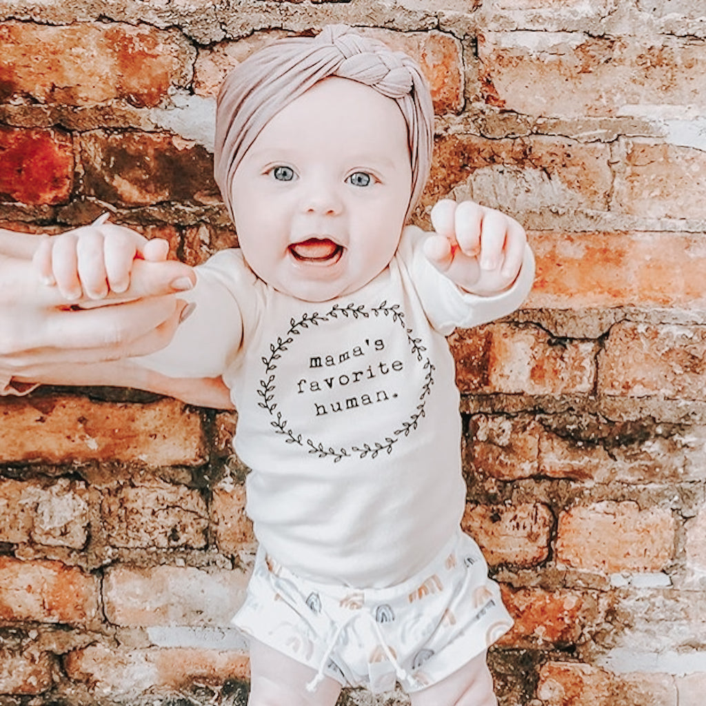 Mama's Favorite Human - Organic Bodysuit - Long Sleeve - Black - Tenth and Pine - Organic Baby Clothes